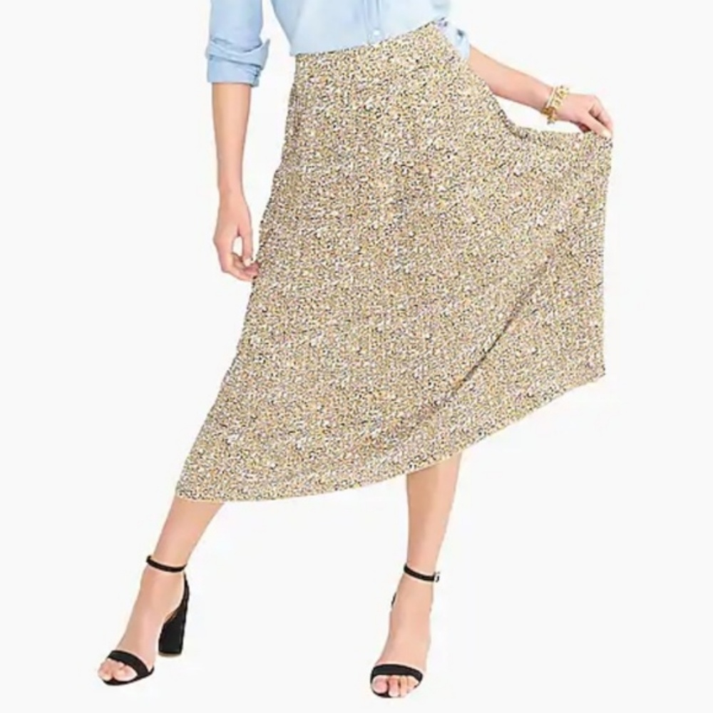 J Crew Factory Pleated Cheetah Midi Skirt